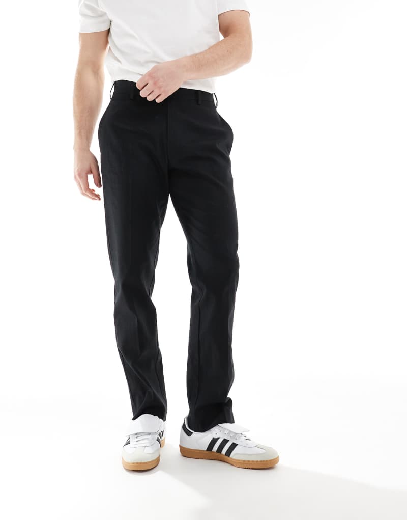 ASOS DESIGN smart slim fit linen blend pants in black Asos Design