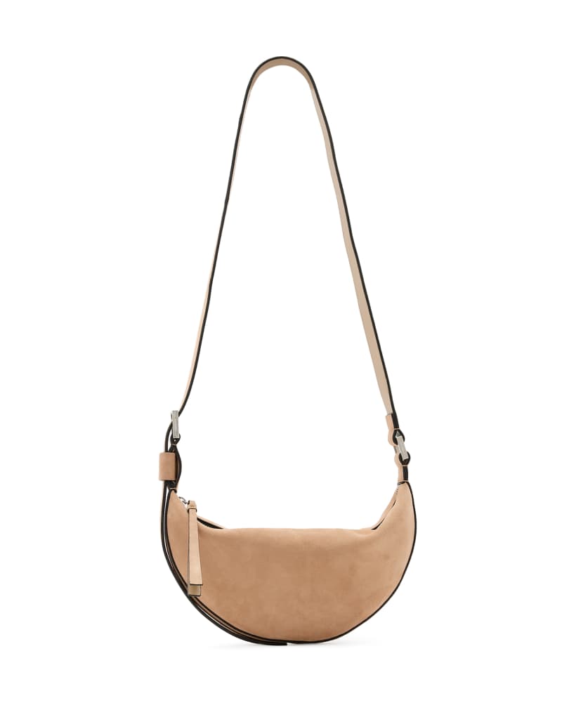 AllSaints leather half moon crossbody bag in mink brown AllSaints