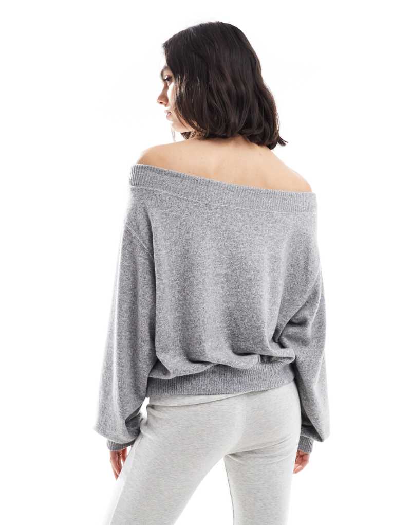 Bershka off the shoulder knit top in gray heather Bershka