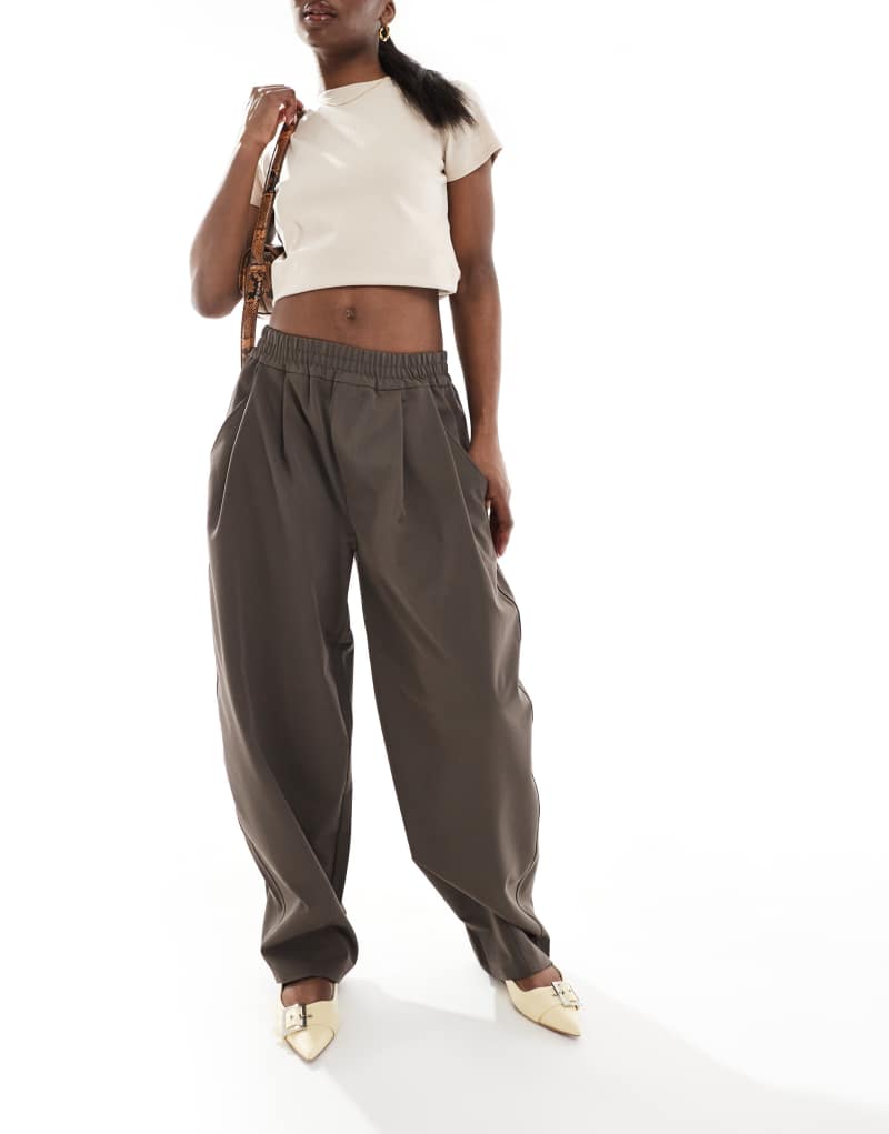 Bershka barrel leg tailored pants in brown Bershka