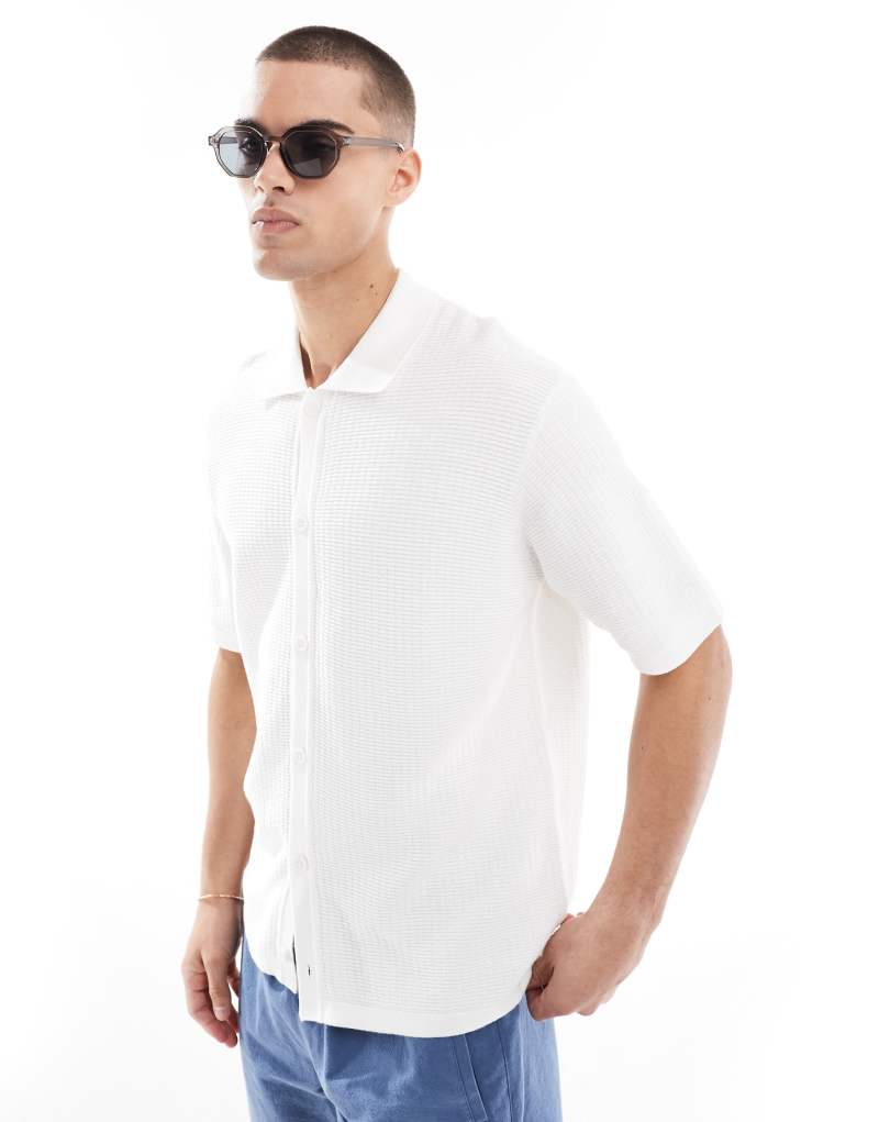 Bershka button up knit shirt in white Bershka