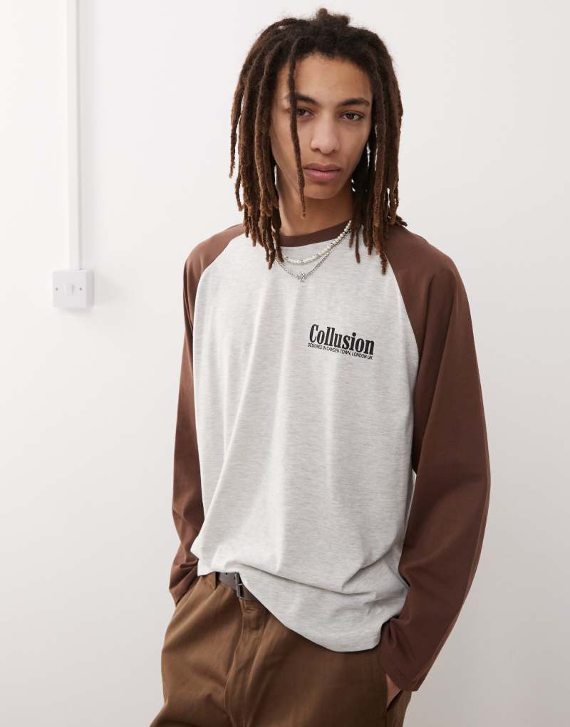 COLLUSION Raglan t-shirt in brown and heather gray Collusion