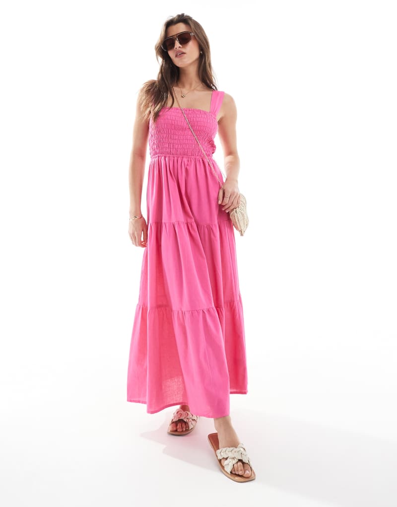 Esmee Exclusive shirred waist maxi beach dress in pink Esmée