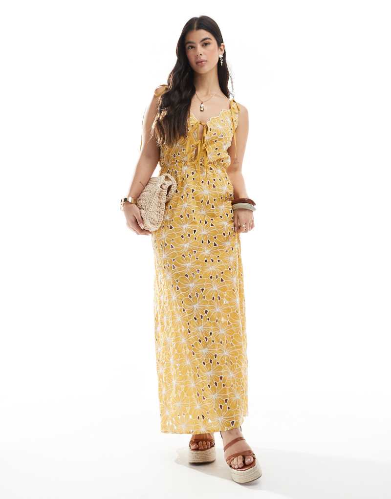 Esmee Exclusive maxi eyelet beach dress in mustard yellow Esmée