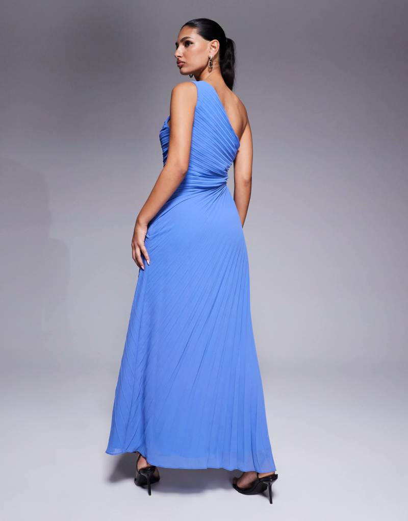 Ever New one shoulder pleated maxi dress in blue Ever New