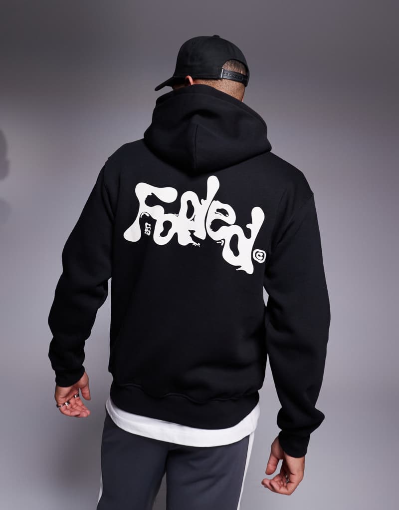 Faded Store contrast liquid logo back print hoodie in black Faded Store