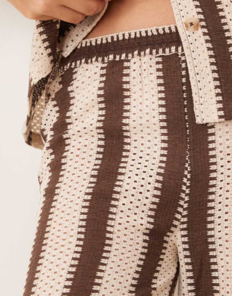 Iisla & Bird stripe crochet beach pants in brown and cream - part of a set Iisla & Bird