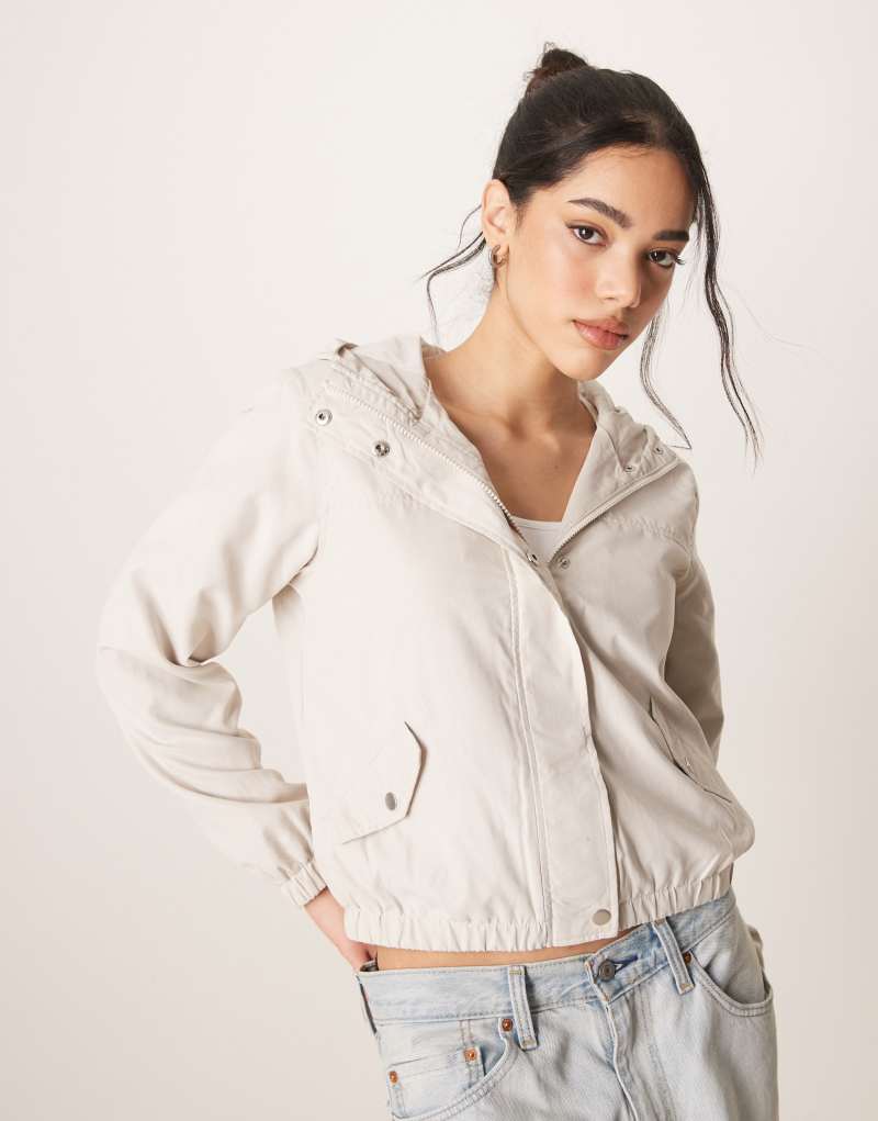 JDY hooded lightweight cropped jacket in beige Jdy