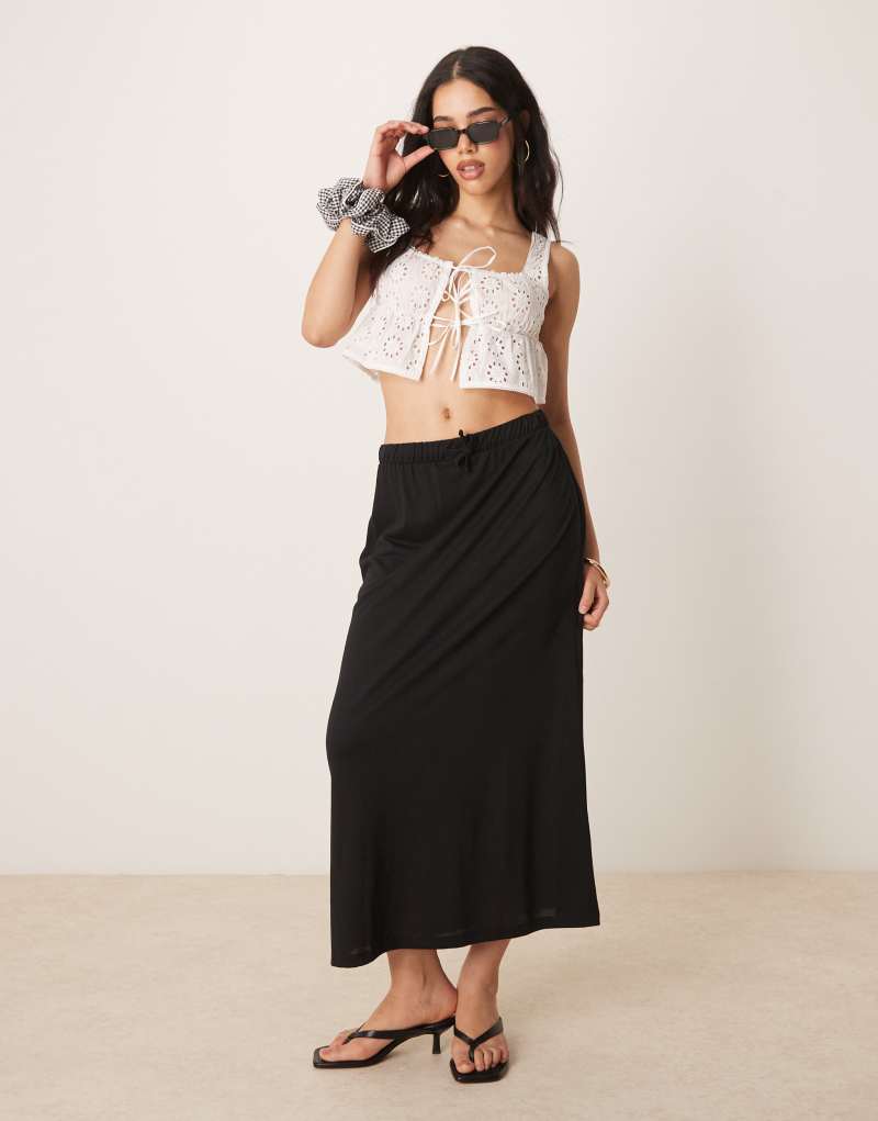 JDY tie detail flowy midi skirt in black Jdy