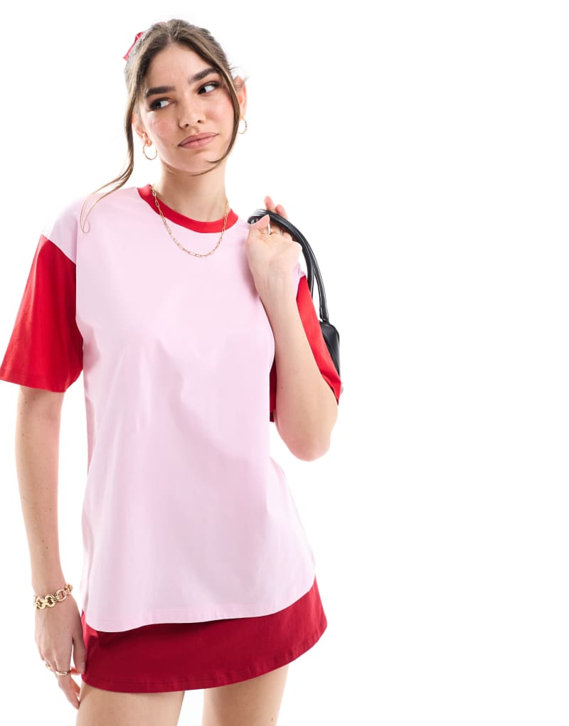 JJXX color block oversized t-shirt in pink red Jjxx