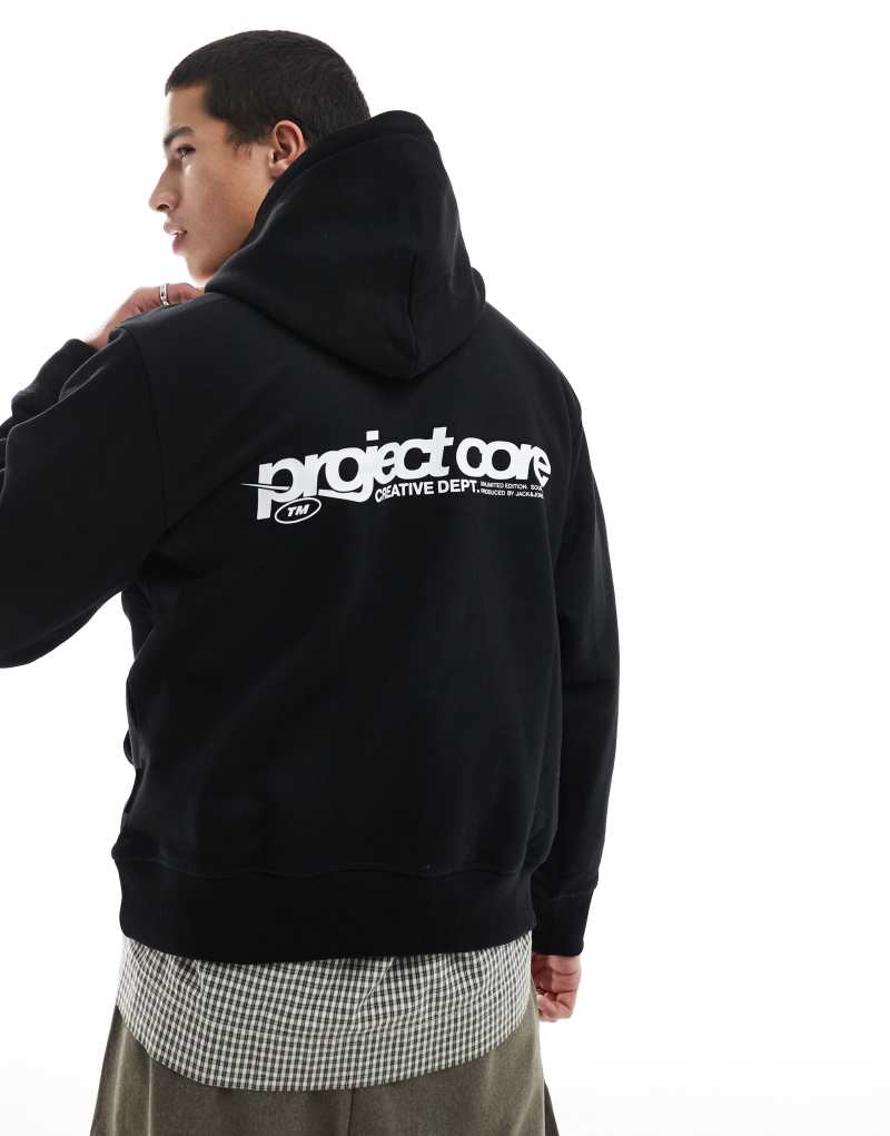 Jack & Jones oversized hoodie with text backprint in black Jack & Jones