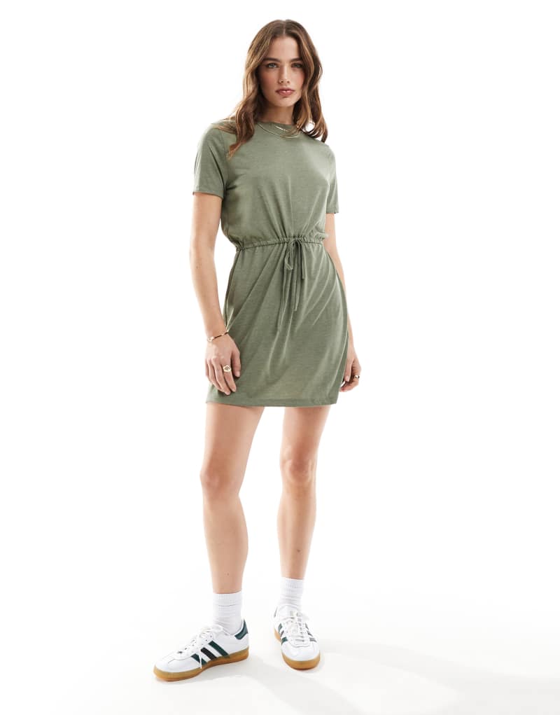 JDY tie detail t-shirt dress in green Jdy