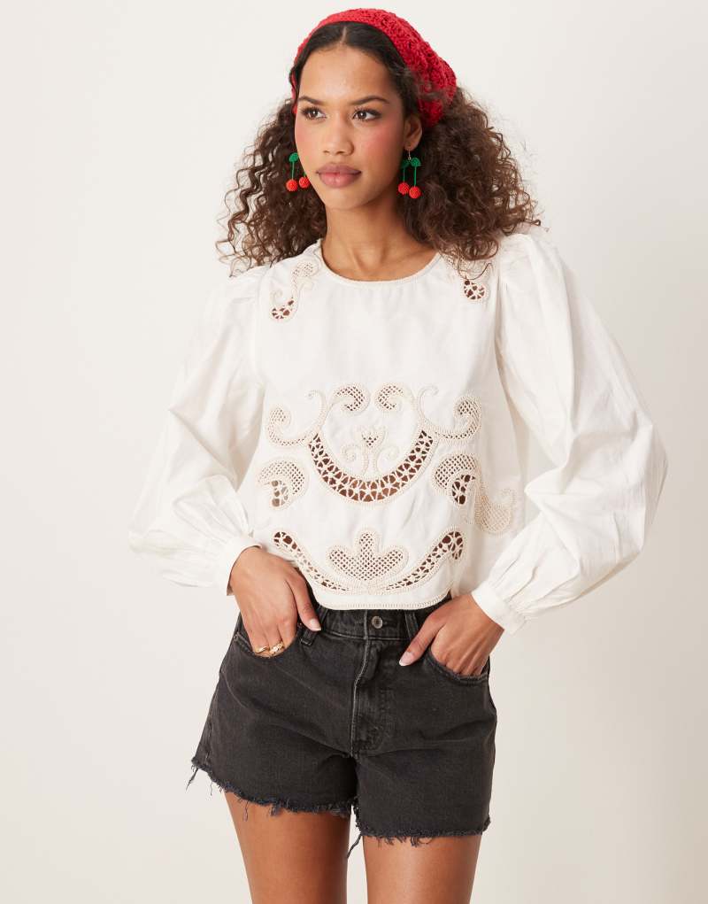 JDY crochet detail blouse in white Jdy