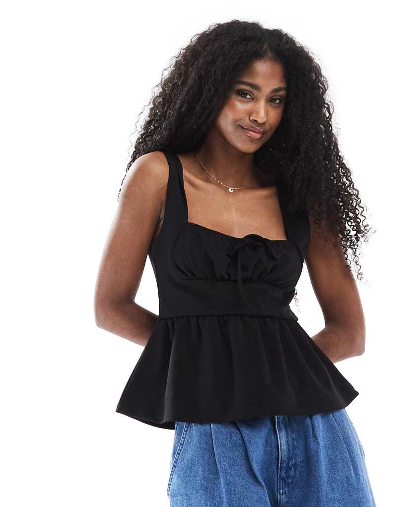 Miss Selfridge jersey milkmaid corset top in black Miss Selfridge