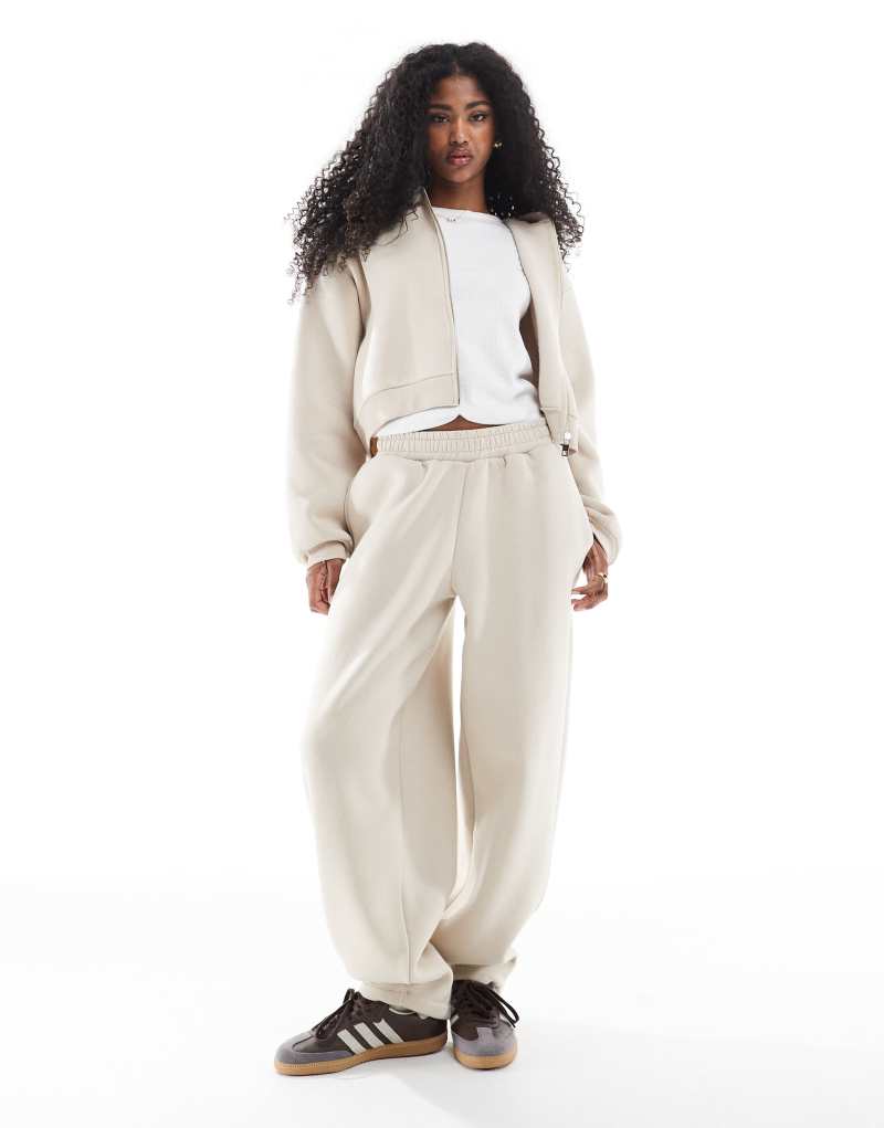 Miss Selfridge barrel leg sweatpants in oatmilk Miss Selfridge