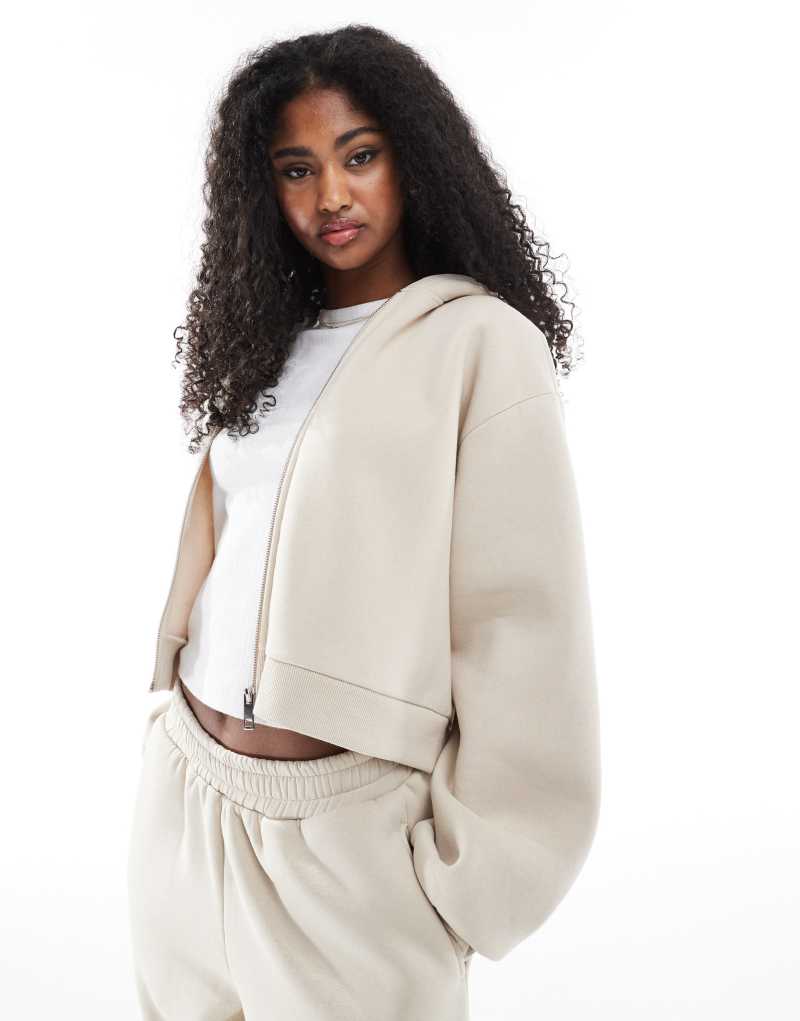 Miss Selfridge oversized zip through hoodie in oatmilk Miss Selfridge