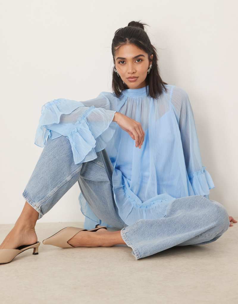 Never Fully Dressed oversized ruffle top in powder blue Never Fully Dressed