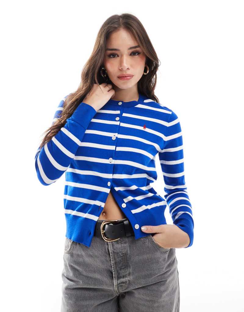 Polo Ralph Lauren knitted striped cardigan in blue and white Polo Ralph Lauren