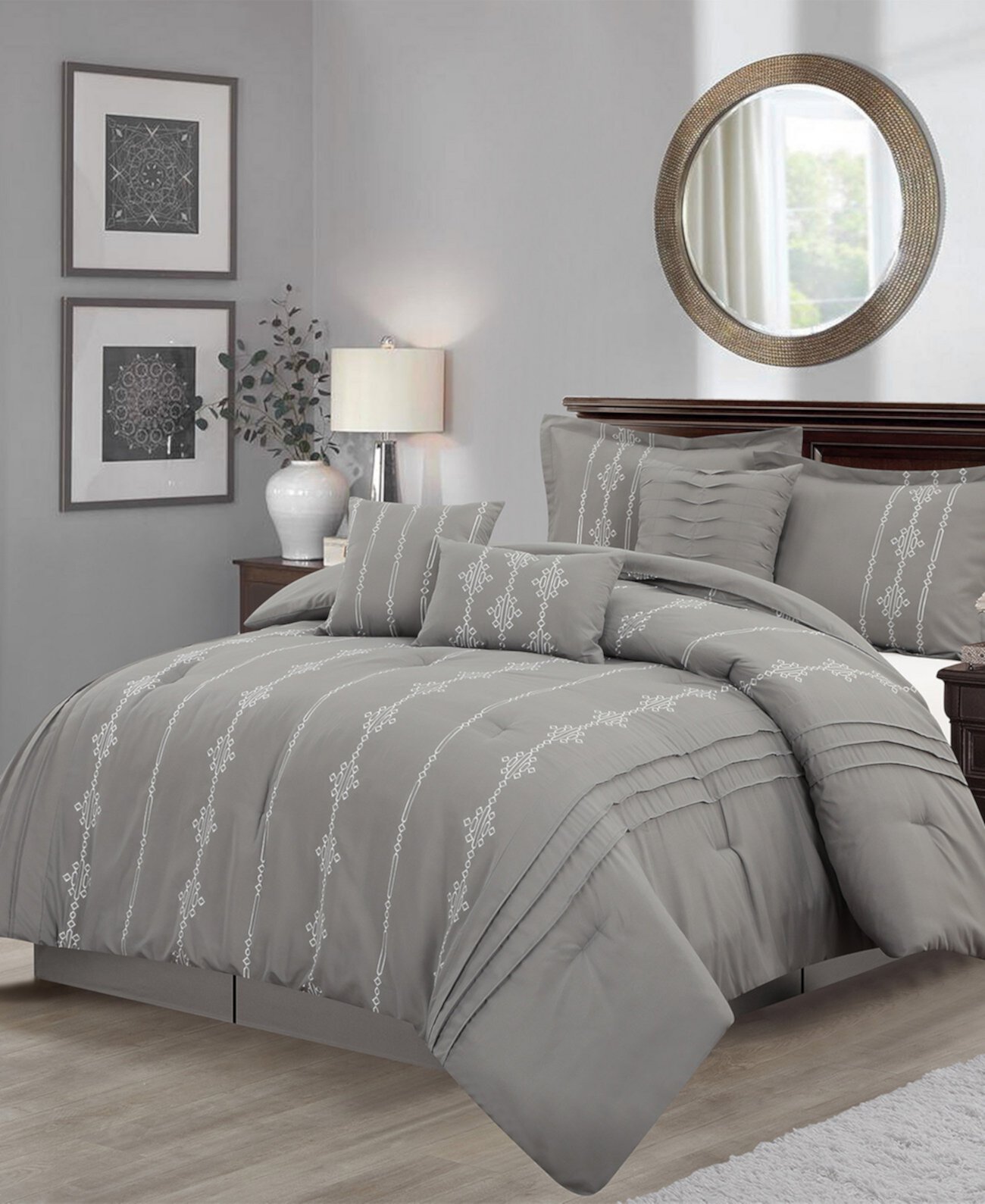 CLOSEOUT! Crocusveta Satin Embroidery 7-Pc. Comforter Set, California King Stratford Park