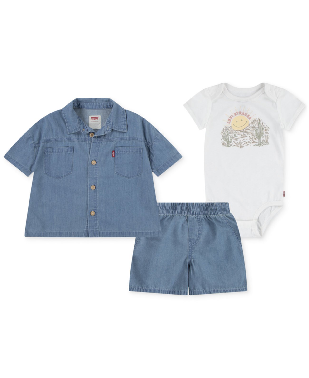 Levi’s® Baby Boys 3-Pc. Denim Button-Up Shirt, Bodysuit, & Shorts Set Levi's®