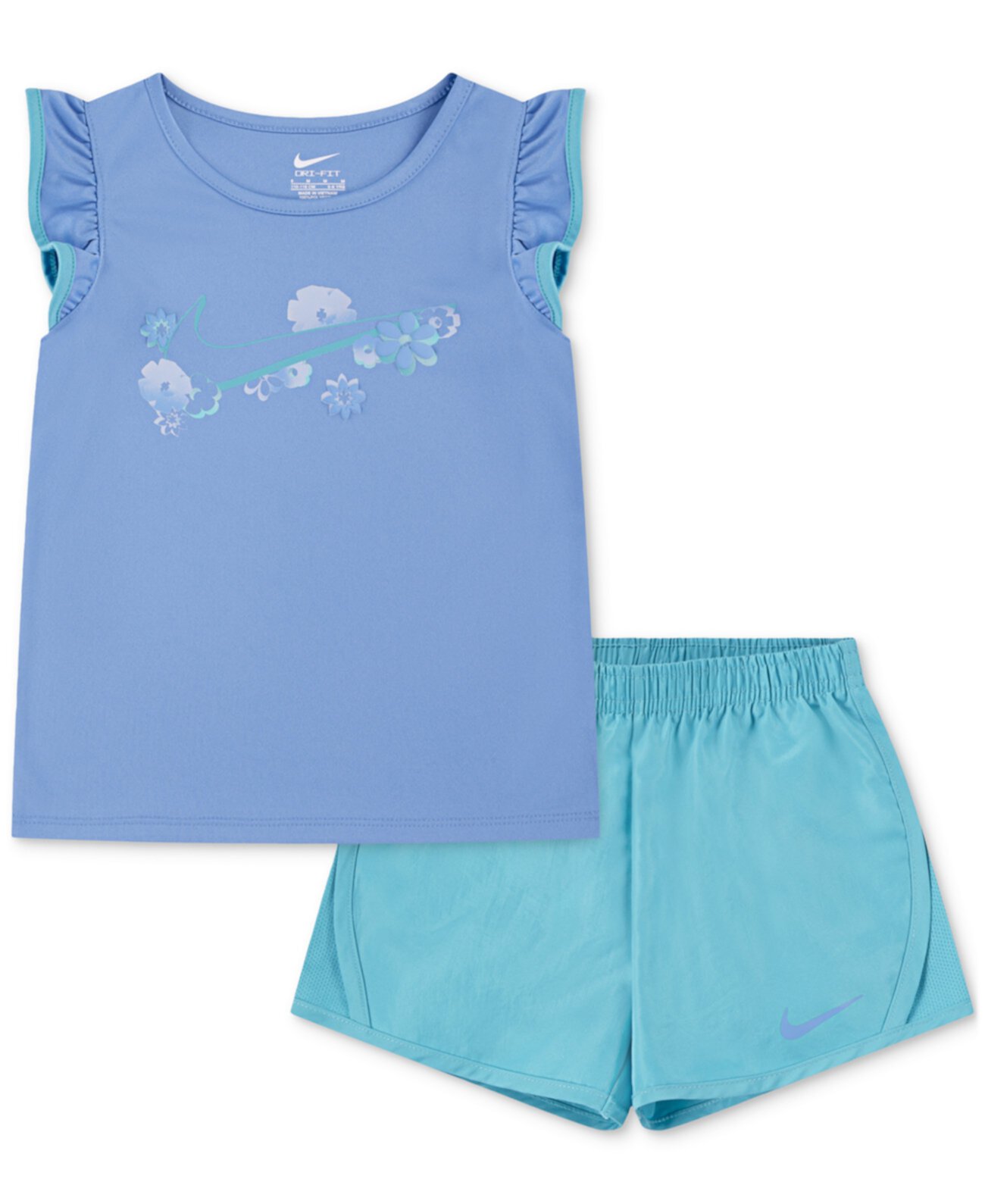 Little Girls Flow-Ral Tempo T-Shirt & Shorts, 2 Piece Set Nike