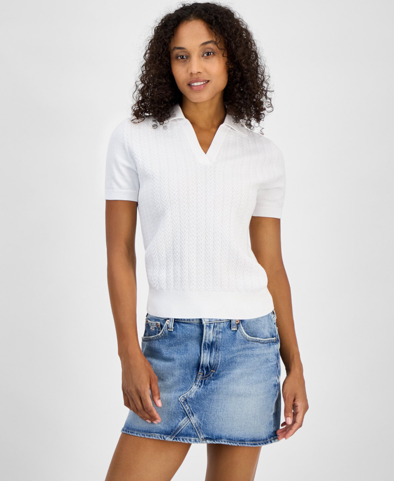 Women's Short-Sleeve Cable-Knit Cotton Sweater Tommy Hilfiger