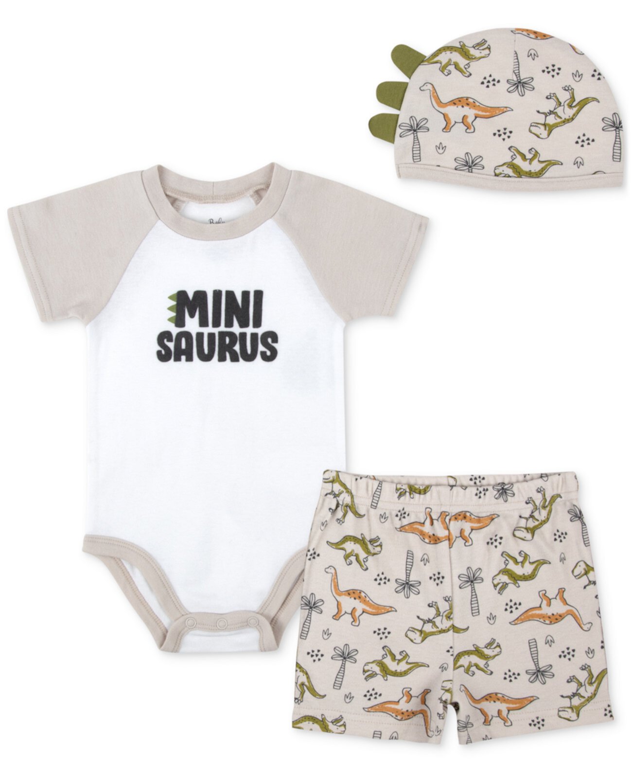 Baby Boys Mini Saurus 3-Pc. Bodysuit, Shorts, & Hat Set Baby Essentials