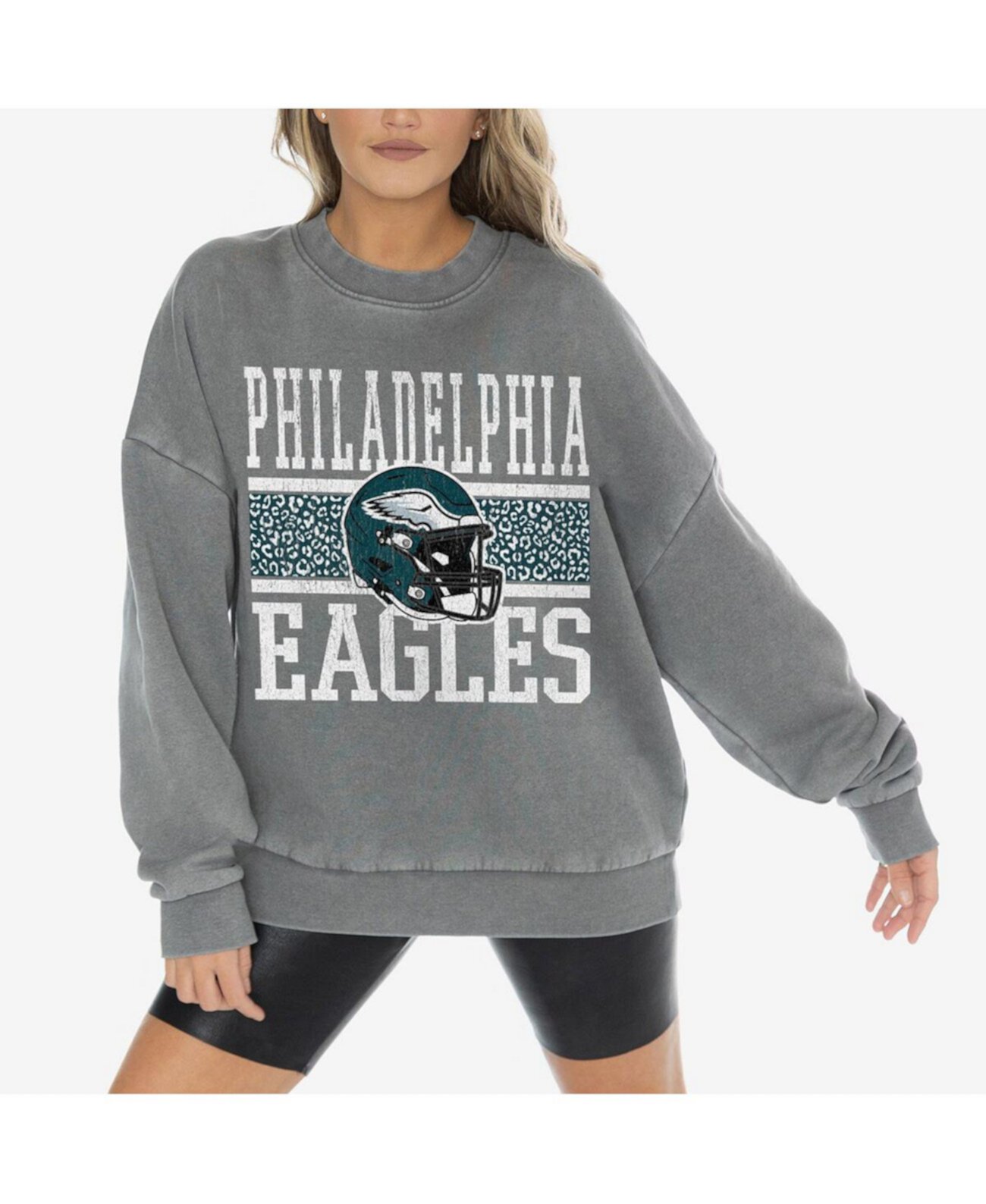 Женская серая толстовка Philadelphia Eagles с винтажной стиркой, оверсайз, из флиса Gameday Couture