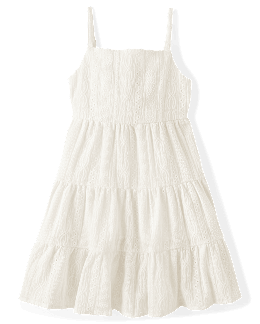 Girls Bow Back Eyelet Tiered Dress The Children`s Place