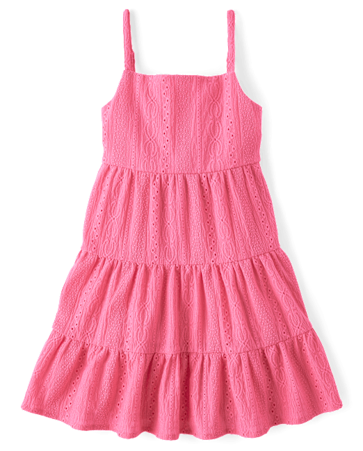 Girls Bow Back Eyelet Tiered Dress The Children`s Place