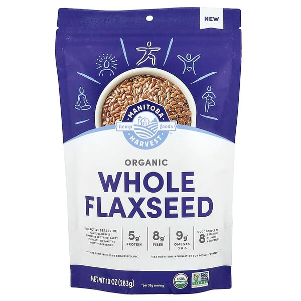 Organic Whole Flaxseed, 10 oz (283 g) Manitoba Harvest