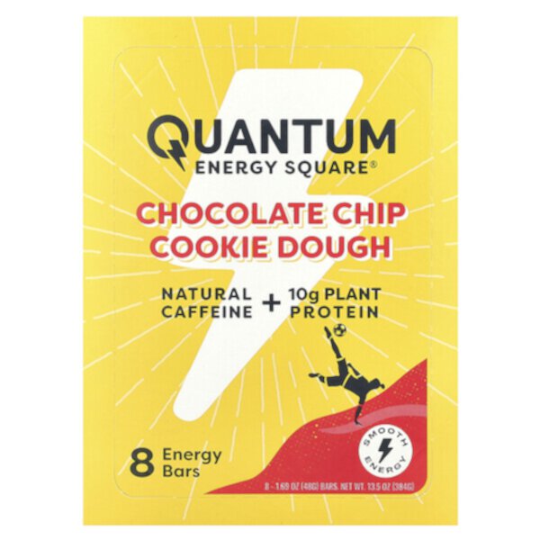 Energy Square®, Chocolate Chip Cookie Dough, 8 Bars, 1.69 oz (48 g) Each Quantum Energy Square