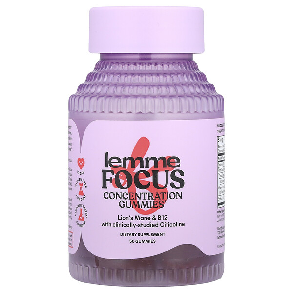 Focus, Concentration Gummies, Strawberry, 50 Gummies Lemme