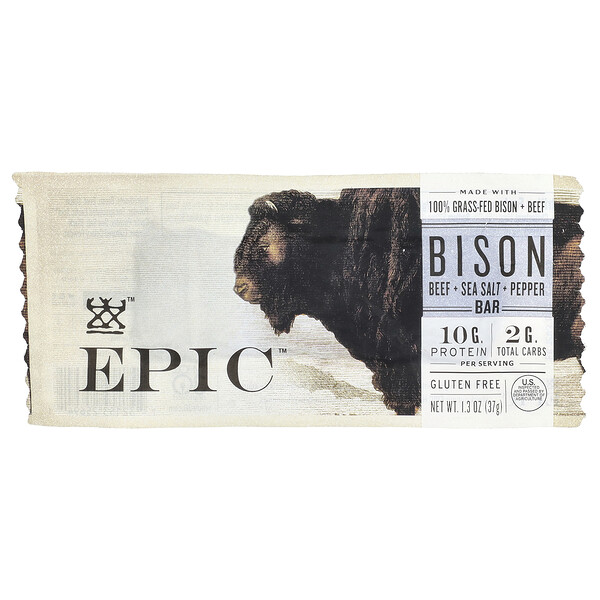 Bison Bar, Beef + Salt + Pepper, 1.3 oz (37 g) Epic