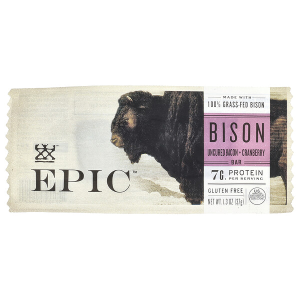 Bison Bar, Uncured Bacon + Cranberry, 1.3 oz (37 g) Epic