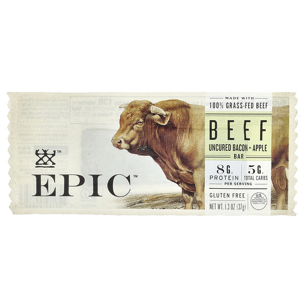 Beef Bar, Uncured Bacon + Apple, 1.3 oz (37 g) Epic