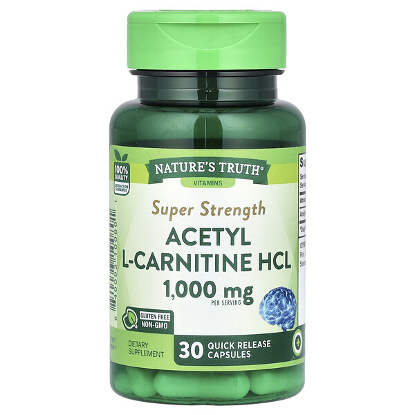 Acetyl L-Carnitine HCL, Super Strength, 1,000 mg, 30 Quick Release Capsules (500 mg per Capsule) Nature's Truth