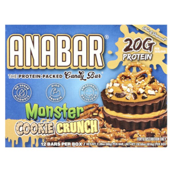 The Protein-Packed Candy Bar®, Monster Cookie Crunch, 12 Bars, 2.39 oz (68 g) Each The Anabar