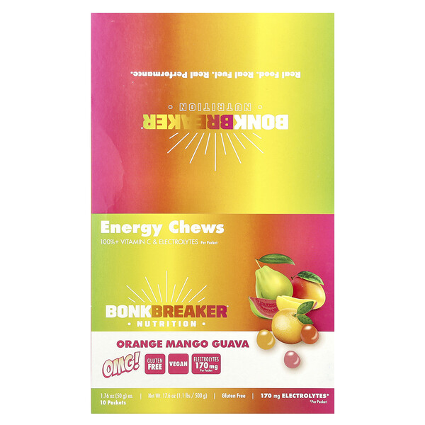 Energy Chews, Orange Mango Guava, 10 Packets, 1.76 oz (50 g) Each Bonk Breaker