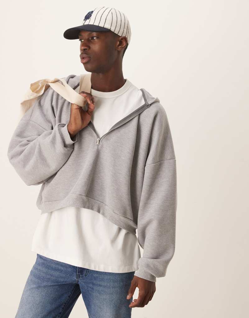 ASOS DESIGN heavyweight extreme oversized cropped hoodie with half zip design in gray Asos Design