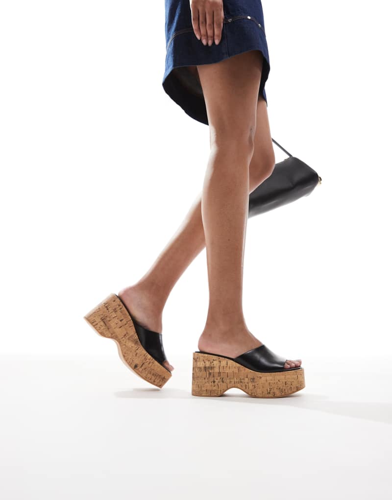 Bershka cork flatform sandals in black & natural Bershka