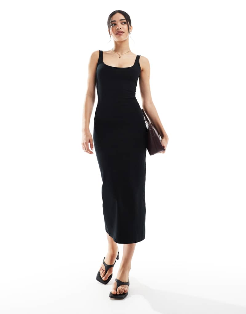 Bershka scoop neck midaxi dress in black Bershka