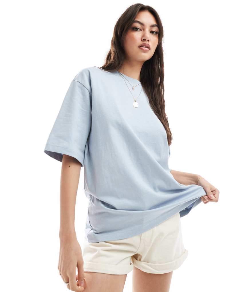 Bershka oversized boyfriend tee in baby blue Bershka