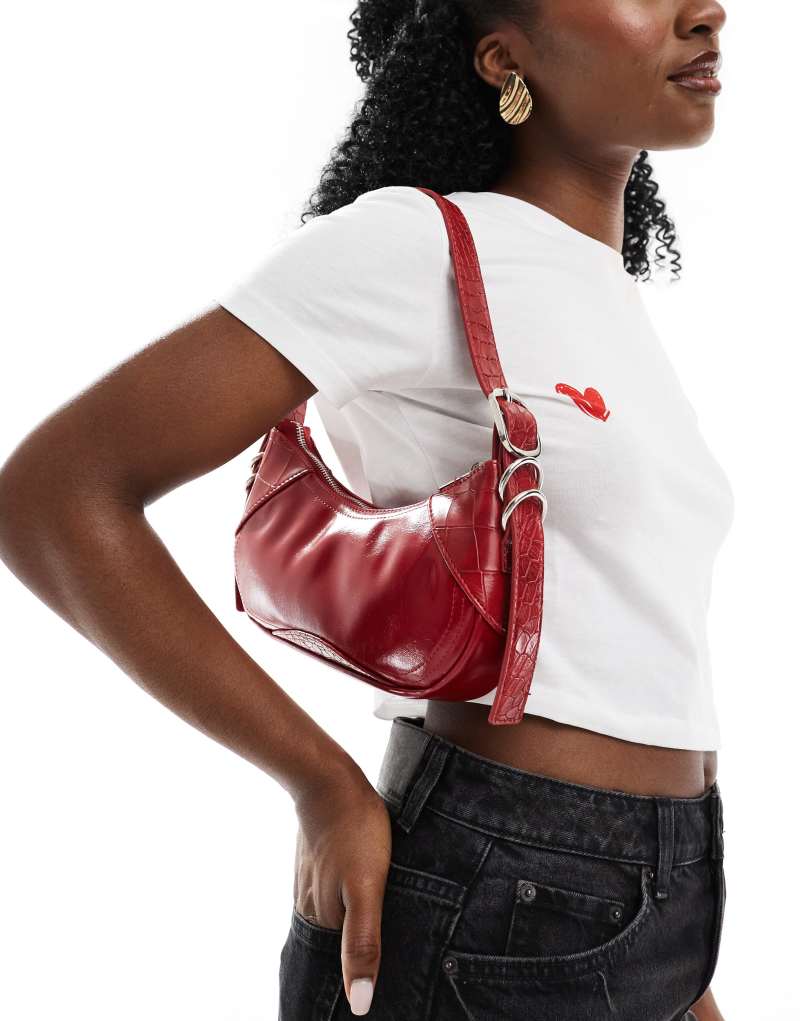 Bershka patent faux leather shoulder bag in red Bershka