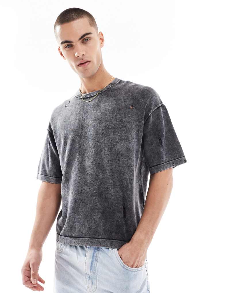 Bershka knit washed t-shirt in black Bershka