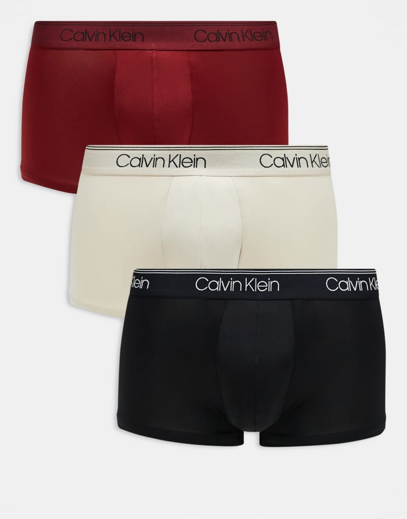 Calvin Klein Microfiber Stretch 3 pack low rise briefs in black/red/neutral Calvin Klein