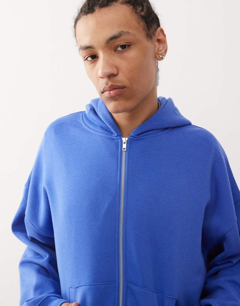 COLLUSION zip up boxy hoodie in blue Collusion