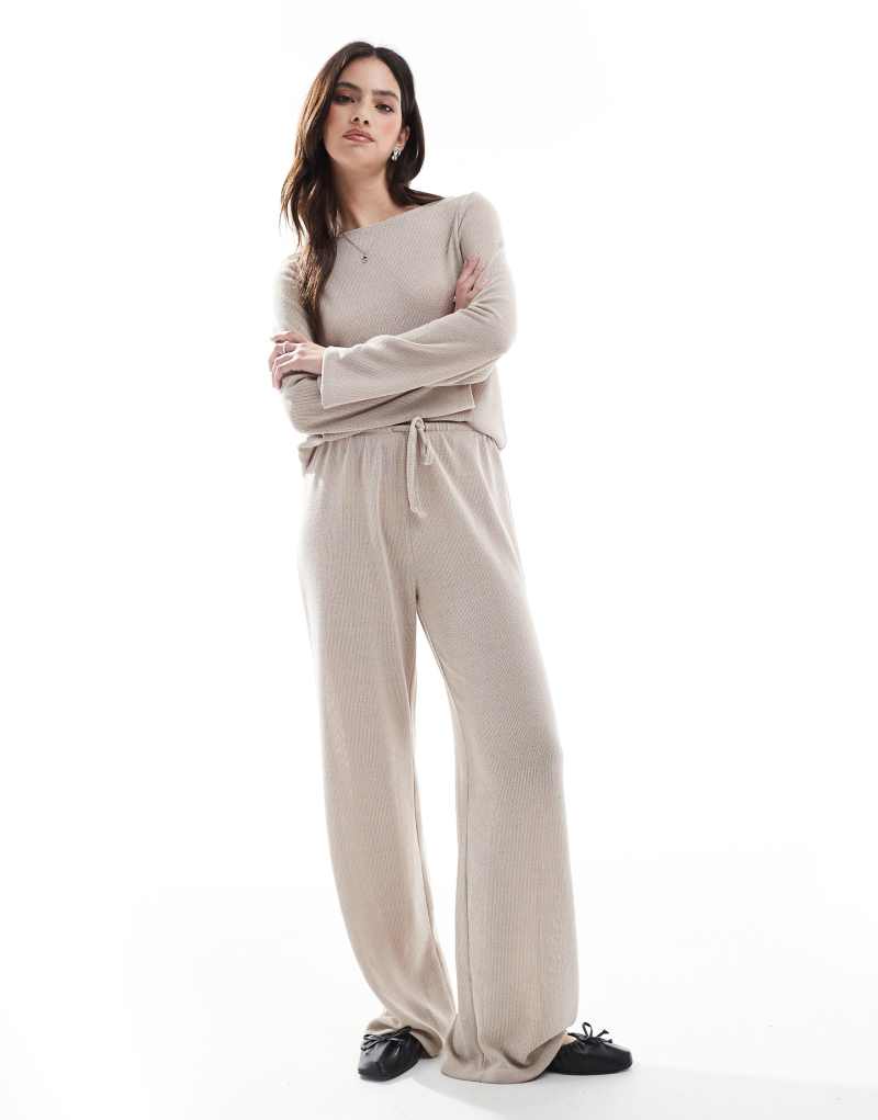 ONLY tie front loose pants in beige - part of a set Only