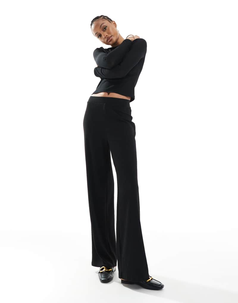 ONLY Tall wide leg ribbed pants in black Only