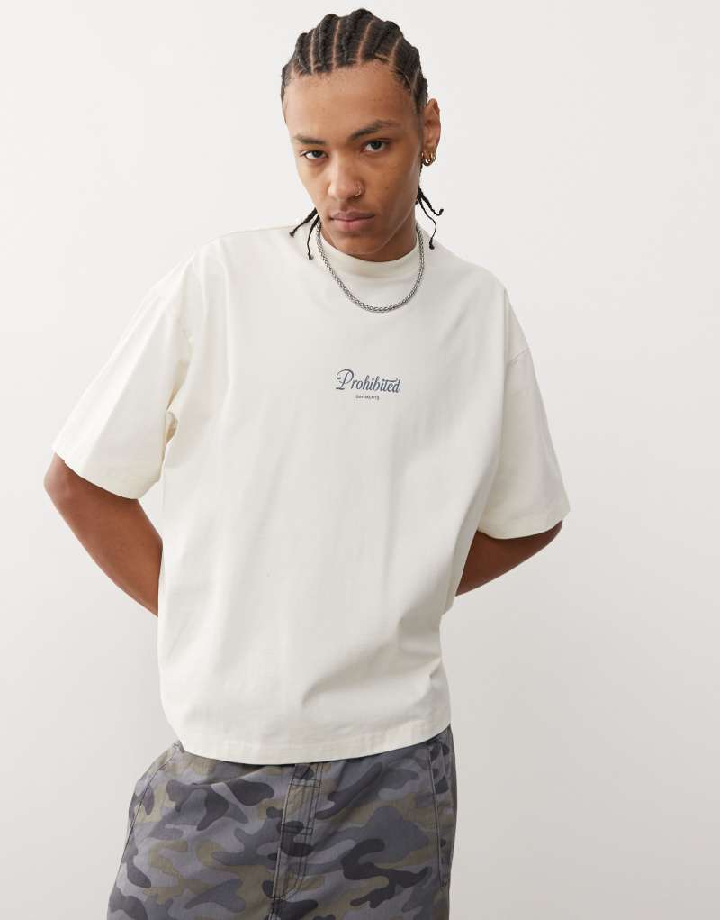 Prohibited script logo boxy t-shirt in cream Prohibited